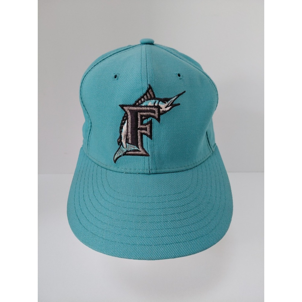 Vintage 1990s Florida Marlins New Era Diamond 5950 Hat Cap Teal Wool Size 7 1/4